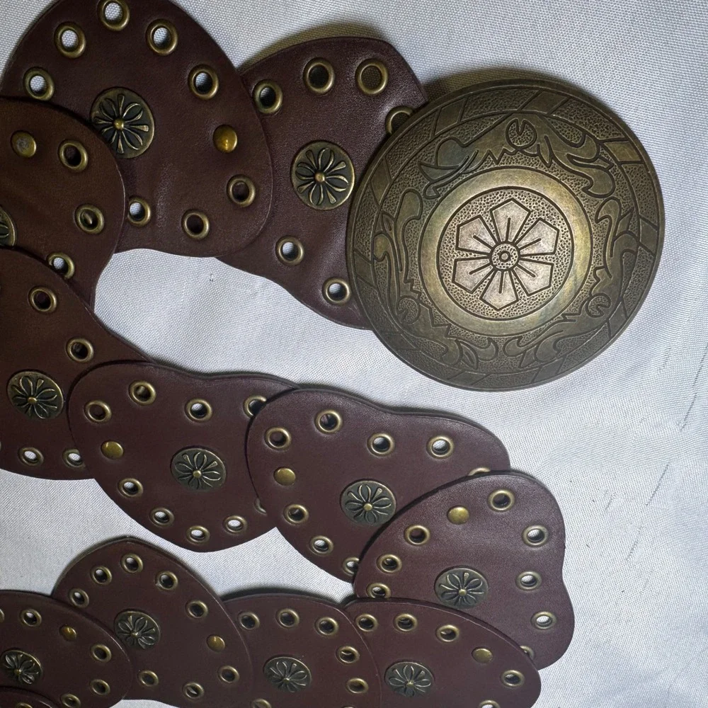 Brown Faux Leather Wide Boho Statement Belt‎ with Ornate Medallion Buckle SM